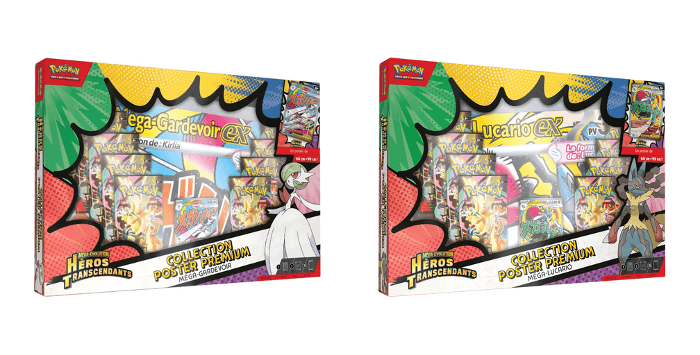 Collection poster Premium Méga-Évolution – Héros Transcendants – Méga-Lucario-ex ou Méga-Gardevoir-ex (aléatoire)