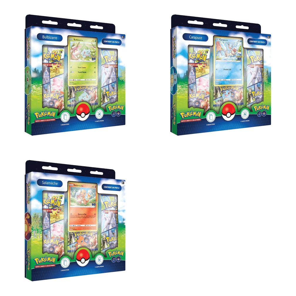 Collections avec pin’s Pokémon GO – Bulbizarre, Salamèche ou Carapuce (modèle aléatoire)
