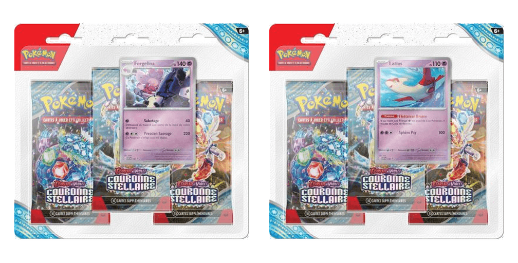 Tripack Écarlate et Violet – Couronne Stellaire – Forgelina ou Latias (aléatoire)