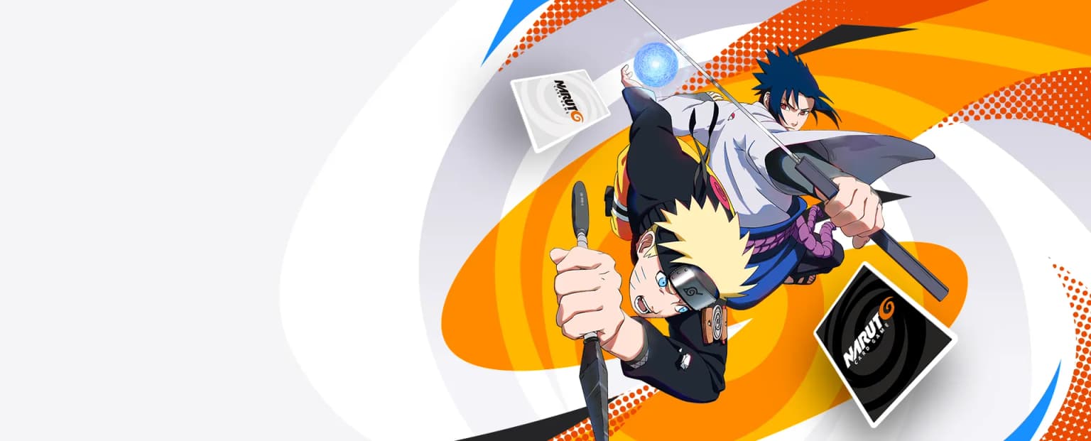Visuel officiel du Naruto Card Game de Bandai avec Naruto et Sasuke