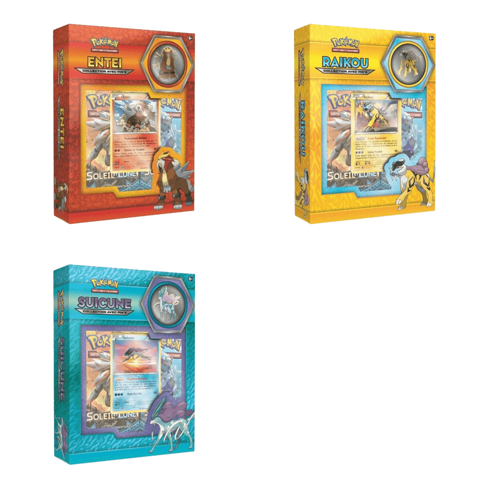 Collection avec pin's – Entei, Suicune ou Raikou